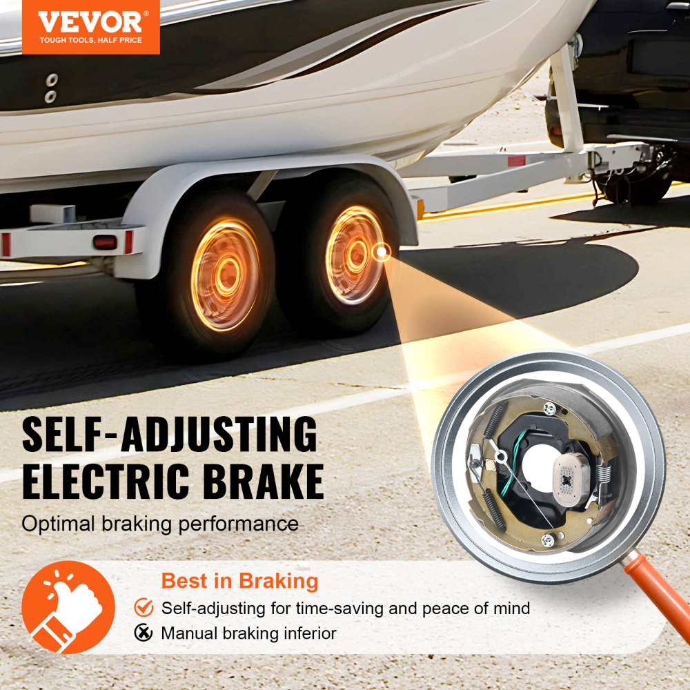 VEVOR Electric Trailer Brake Assembly, 10" x 2-1/4", 1 Pair Self-Adjusting Electric Brakes Kit for 3500 lbs Axle, 4-Hole Mounting, Backing Plates for Brake System Part Replacement (1 Right + 1 Left) 
