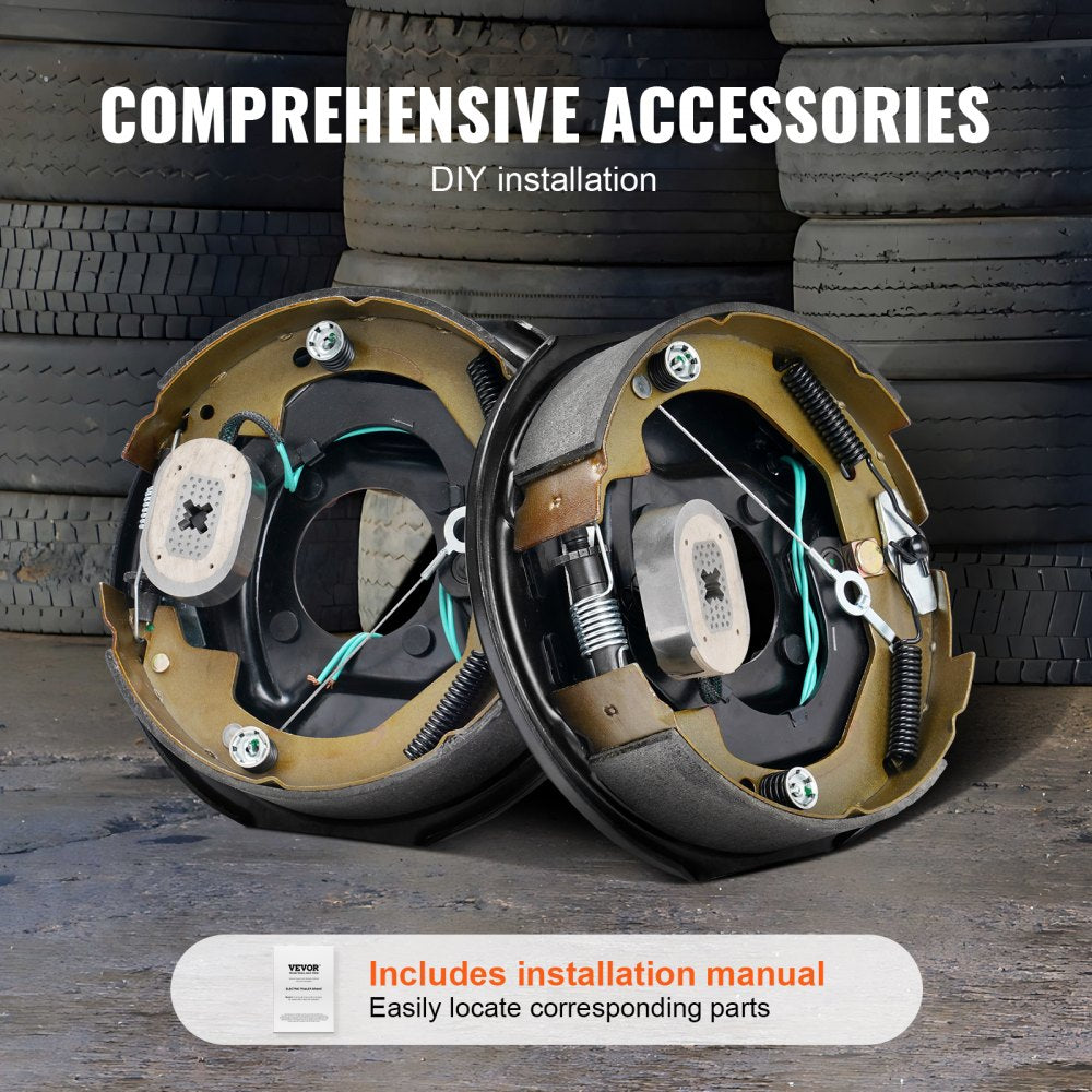 VEVOR Electric Trailer Brake Assembly, 10" x 2-1/4", 1 Pair Self-Adjusting Electric Brakes Kit for 3500 lbs Axle, 4-Hole Mounting, Backing Plates for Brake System Part Replacement (1 Right + 1 Left) 