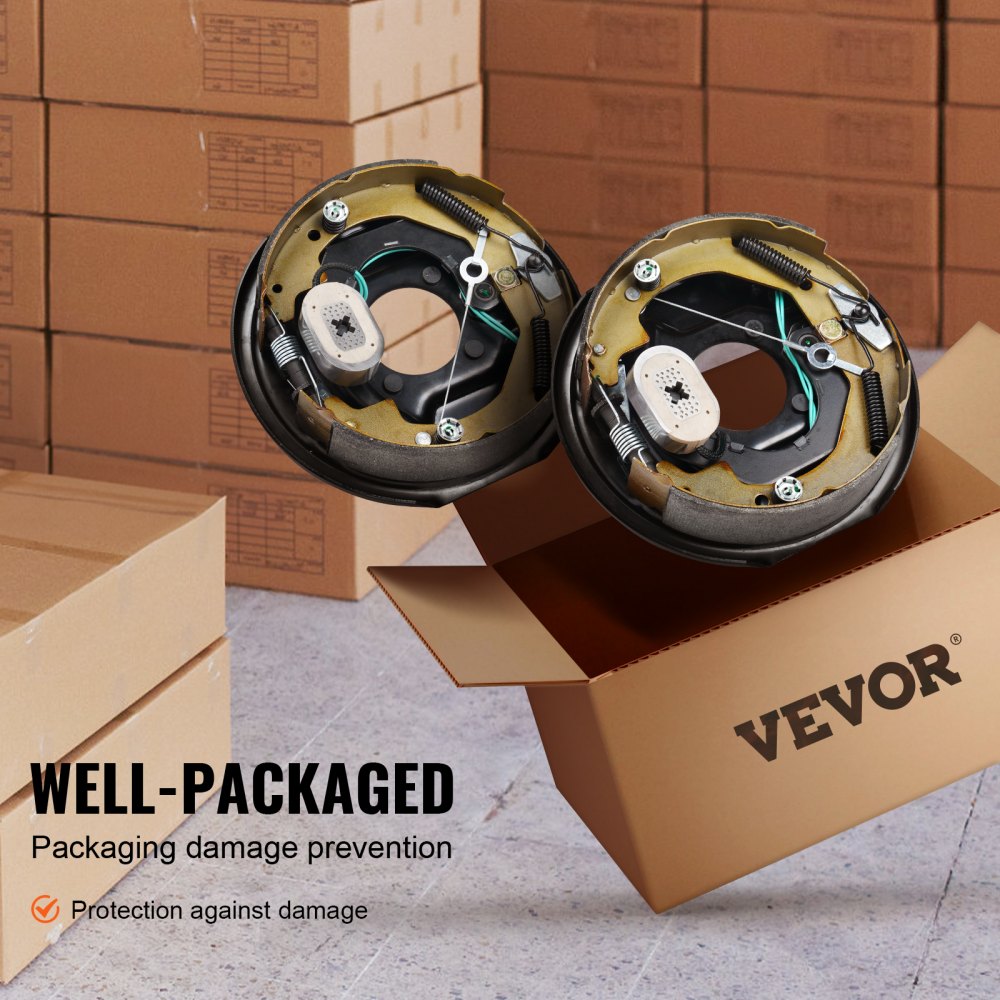 VEVOR Electric Trailer Brake Assembly, 10" x 2-1/4", 1 Pair Self-Adjusting Electric Brakes Kit for 3500 lbs Axle, 4-Hole Mounting, Backing Plates for Brake System Part Replacement (1 Right + 1 Left) 