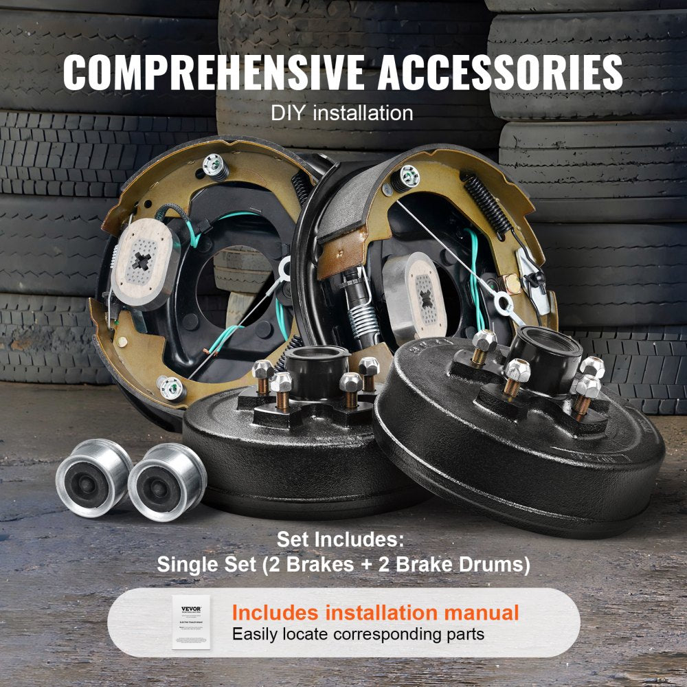 VEVOR Trailer Hub Drum Kits 5 on 4.5" B.C. with 10" x 2-1/4" Electric Brakes, Self-Adjusting Trailer Brake Assembly for 3500 lbs Axle, 4-Hole Mounting, Backing Plates for Brake System Part Replacement 