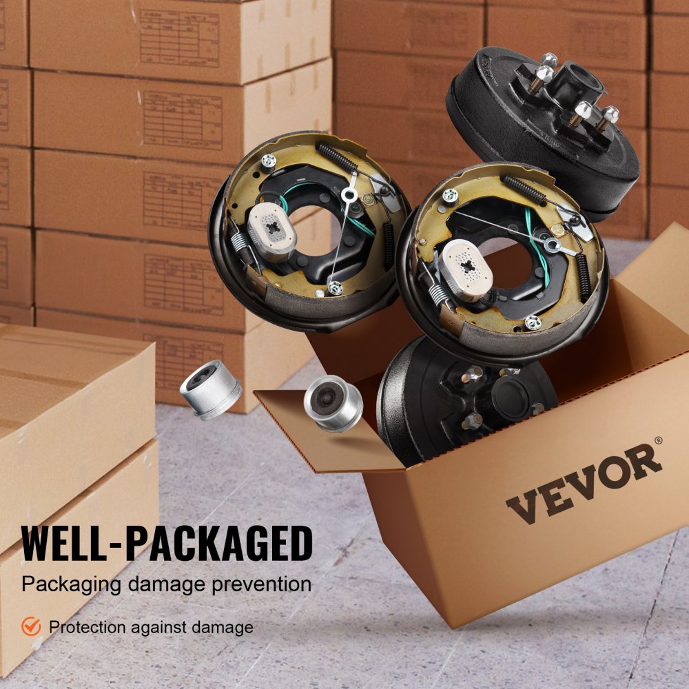 VEVOR Trailer Hub Drum Kits 5 on 4.5" B.C. with 10" x 2-1/4" Electric Brakes, Self-Adjusting Trailer Brake Assembly for 3500 lbs Axle, 4-Hole Mounting, Backing Plates for Brake System Part Replacement 