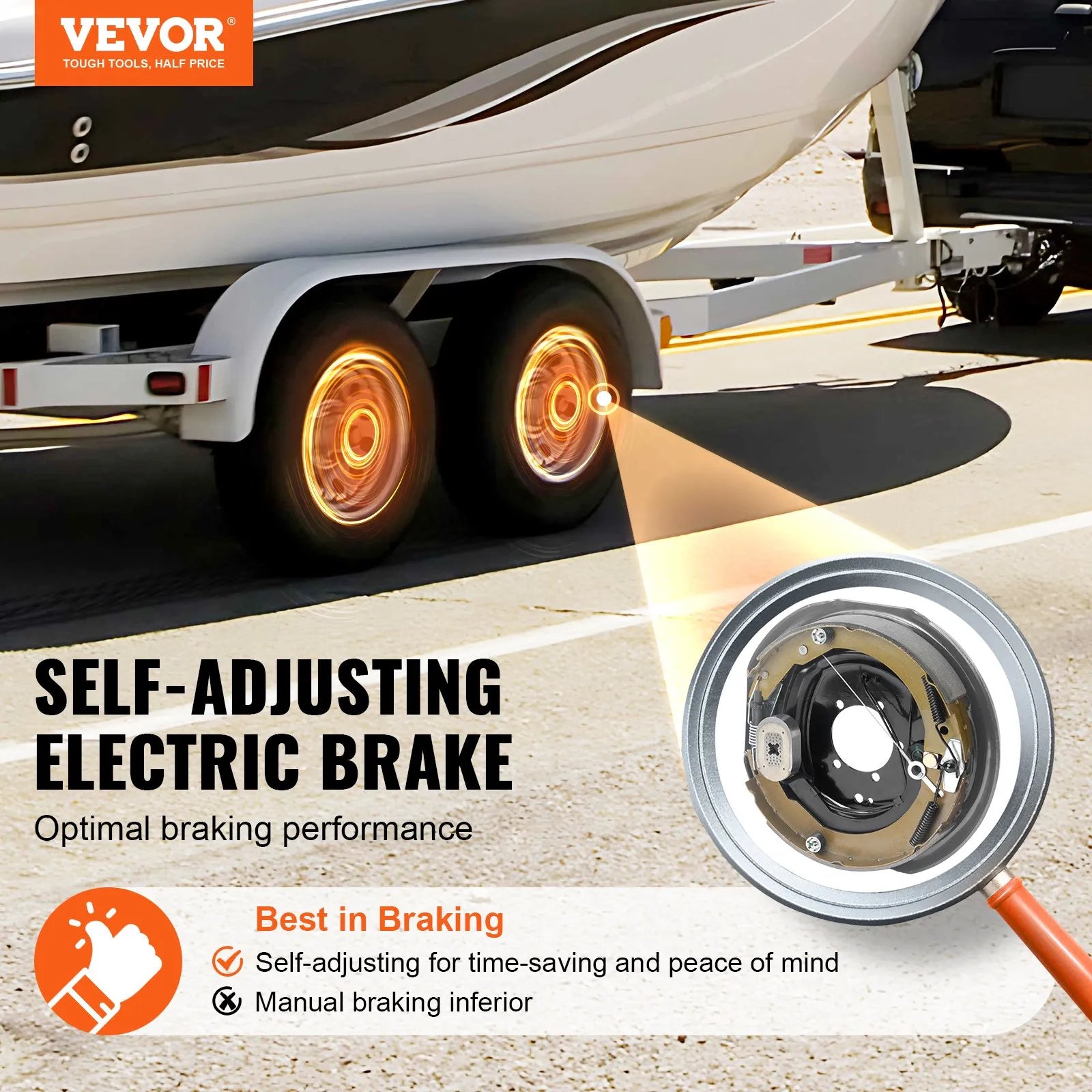 VEVOR Electric Trailer Brake Assembly, 12" x 2", 2 Pairs Self-Adjusting Electric Brakes Kit for 7000 lbs Axle, 5-Hole Mounting, Backing Plates for Braking System Part Replacement (2 Right + 2 Left)
