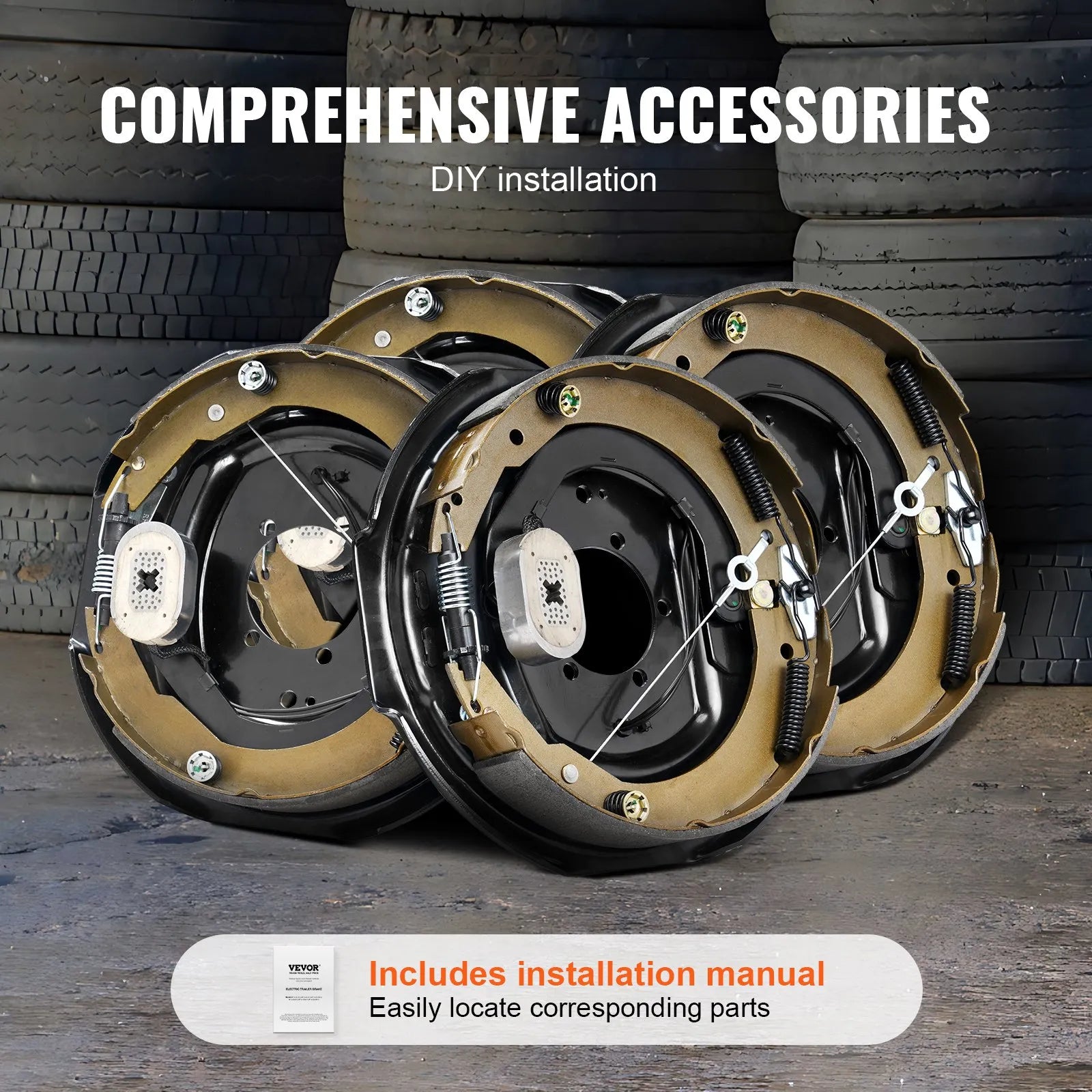 VEVOR Electric Trailer Brake Assembly, 12" x 2", 2 Pairs Self-Adjusting Electric Brakes Kit for 7000 lbs Axle, 5-Hole Mounting, Backing Plates for Braking System Part Replacement (2 Right + 2 Left)