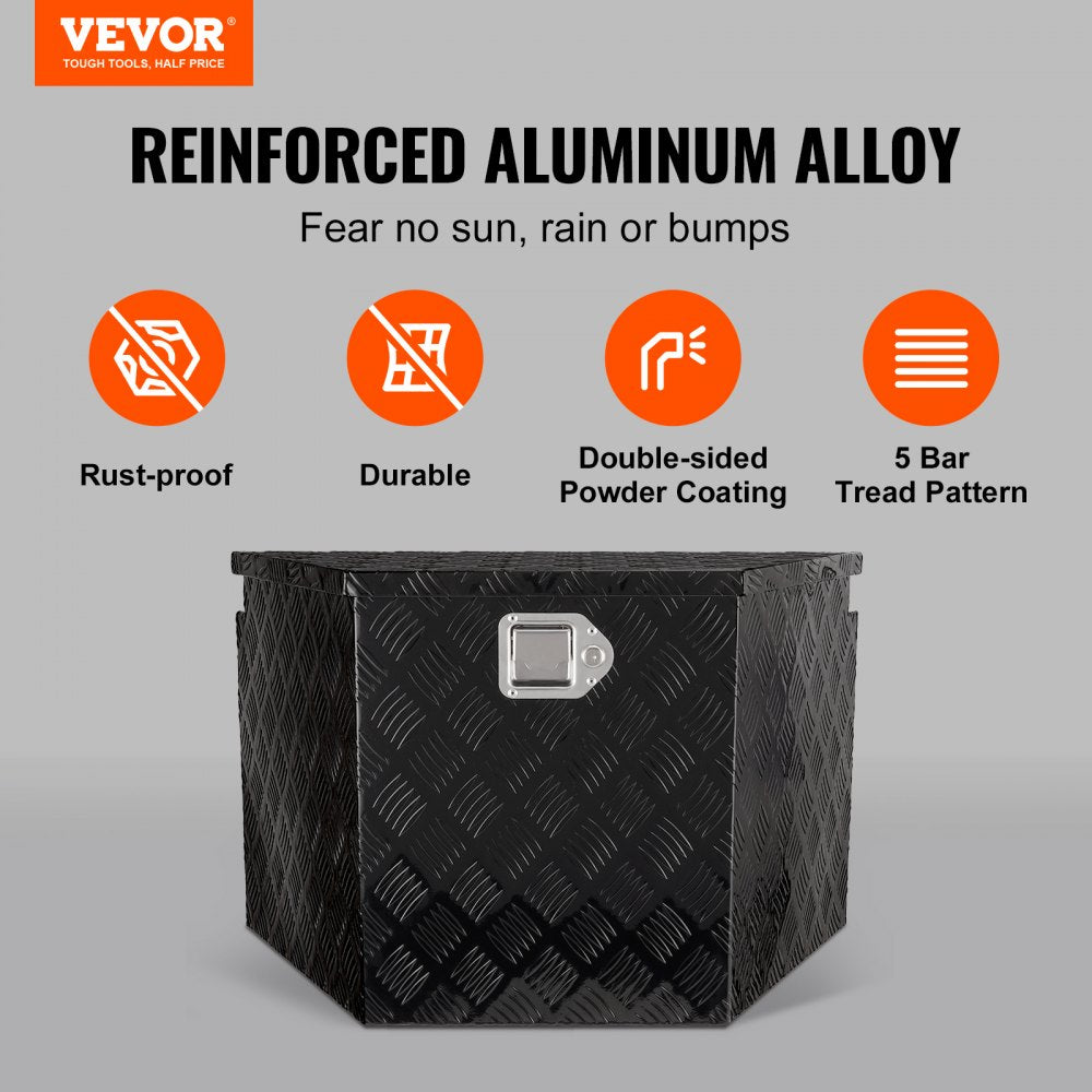 VEVOR Trailer Tongue Box, Aluminum Alloy Diamond Plate Tongue Box Tool Chest, Heavy Duty Trailer Box Storage with Lock and Keys, Utility Trailer Tongue Box for Pickup Truck, RV, Trailer, 29"x16.2"x18" 