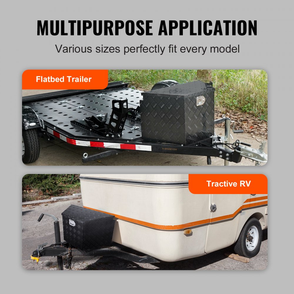 VEVOR Trailer Tongue Box, Aluminum Alloy Diamond Plate Tongue Box Tool Chest, Heavy Duty Trailer Box Storage with Lock and Keys, Utility Trailer Tongue Box for Pickup Truck, RV, Trailer, 29"x16.2"x18" 