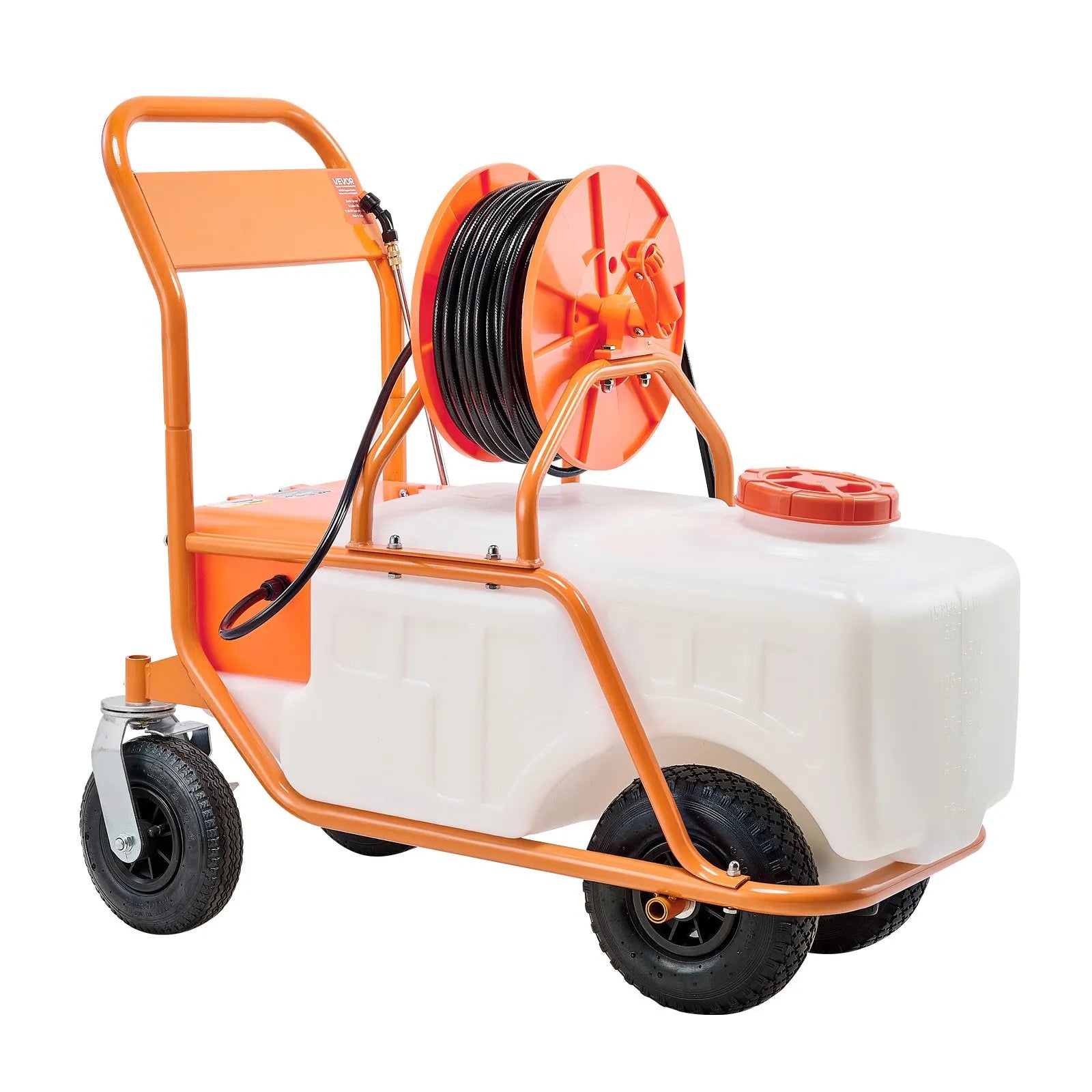 VEVOR Battery Powered Lawn Sprayer on Wheel, 0-90 PSI Adjustable Pressure, 15 Gallon Tank, Cart Sprayer with 8 Nozzles and 2 Wands, 12V 12Ah Battery, Wide Mouth Lid for Weeding, Spraying
