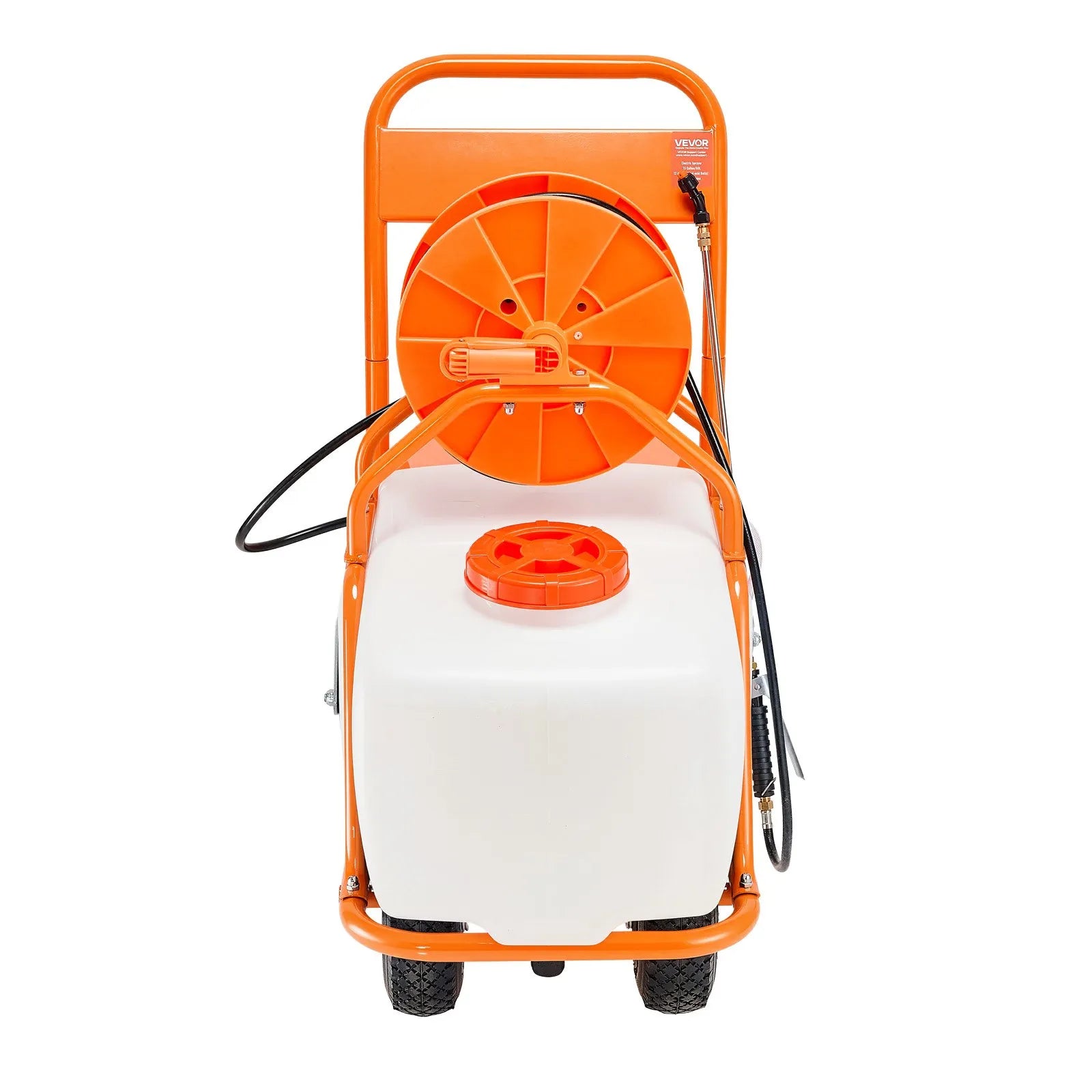 VEVOR Battery Powered Lawn Sprayer on Wheel, 0-90 PSI Adjustable Pressure, 15 Gallon Tank, Cart Sprayer with 8 Nozzles and 2 Wands, 12V 12Ah Battery, Wide Mouth Lid for Weeding, Spraying