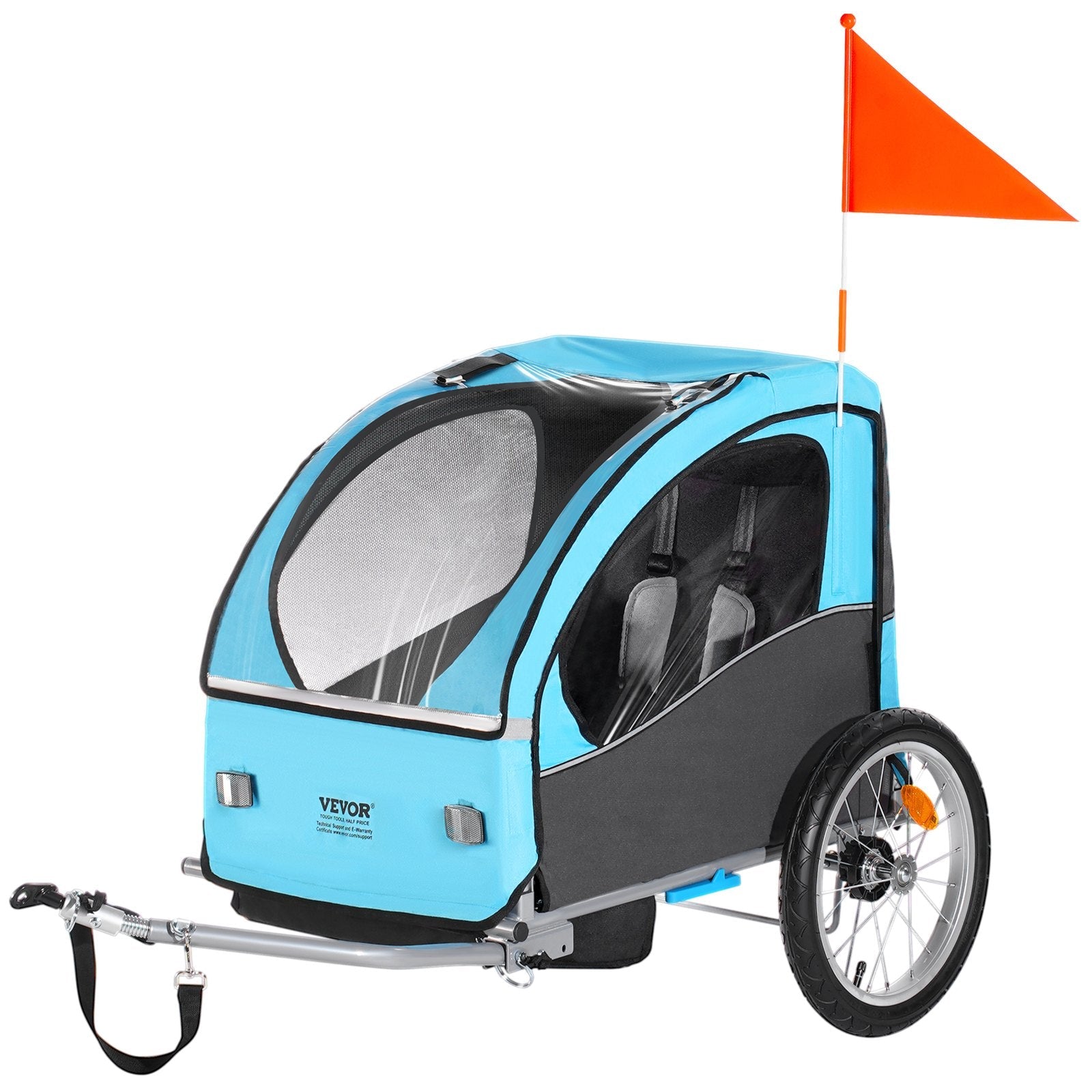 VEVOR Bike Trailer for Toddlers, Kids, 60 lbs Load, Tow Behind Foldable Child Bicycle Trailer with Universal Bicycle Coupler, Canopy Carrier with Strong Carbon Steel Frame for Children, Blue and Gray 