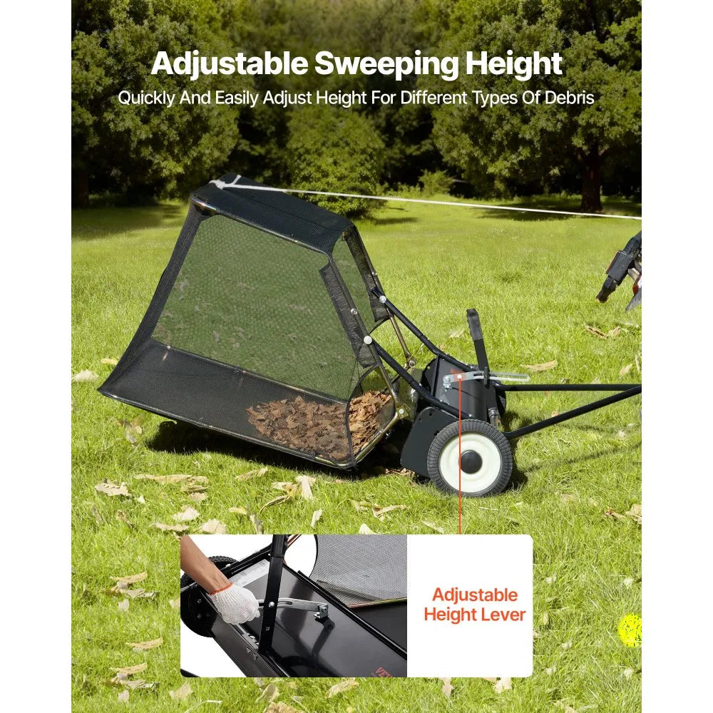 VEVOR 52" Tow Behind Lawn Sweeper, 26 cu.ft Large Capacity Leaf & Grass Collector with Adjustable Height