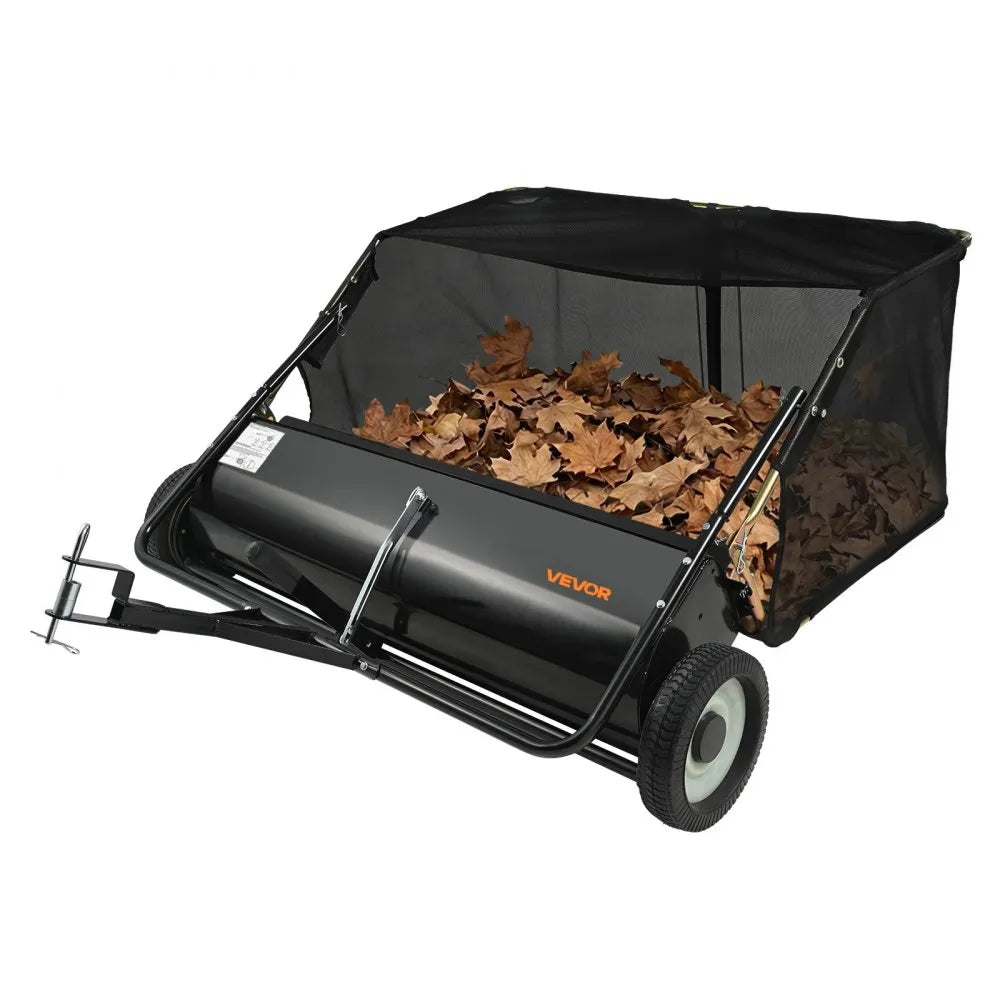 VEVOR 44" Tow Behind Lawn Sweeper, 25 cu.ft Large Capacity Leaf & Grass Collector with Adjustable Height