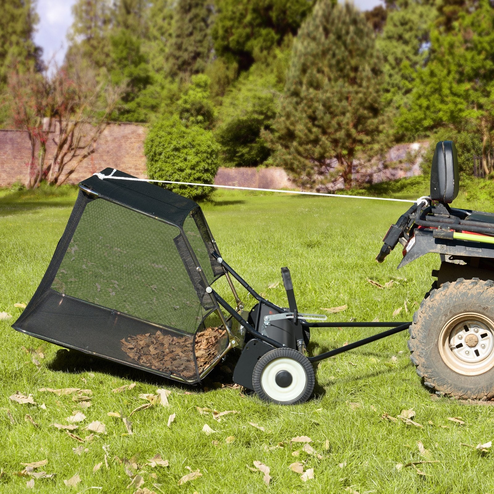 VEVOR Tow-Behind Lawn Sweeper 52-inch Leaf Yard Collector 26 cu.ft. Adjustable 
