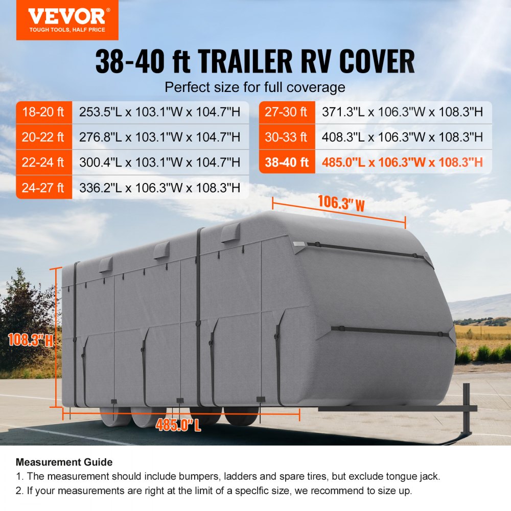 VEVOR Trailer Travel RV Cover 38-40 ft Class A Camper Cover Non-Woven Fabric 