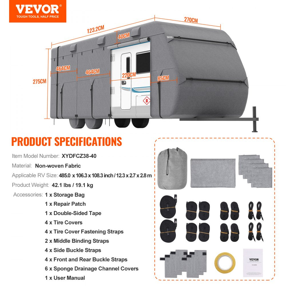 VEVOR Trailer Travel RV Cover 38-40 ft Class A Camper Cover Non-Woven Fabric 