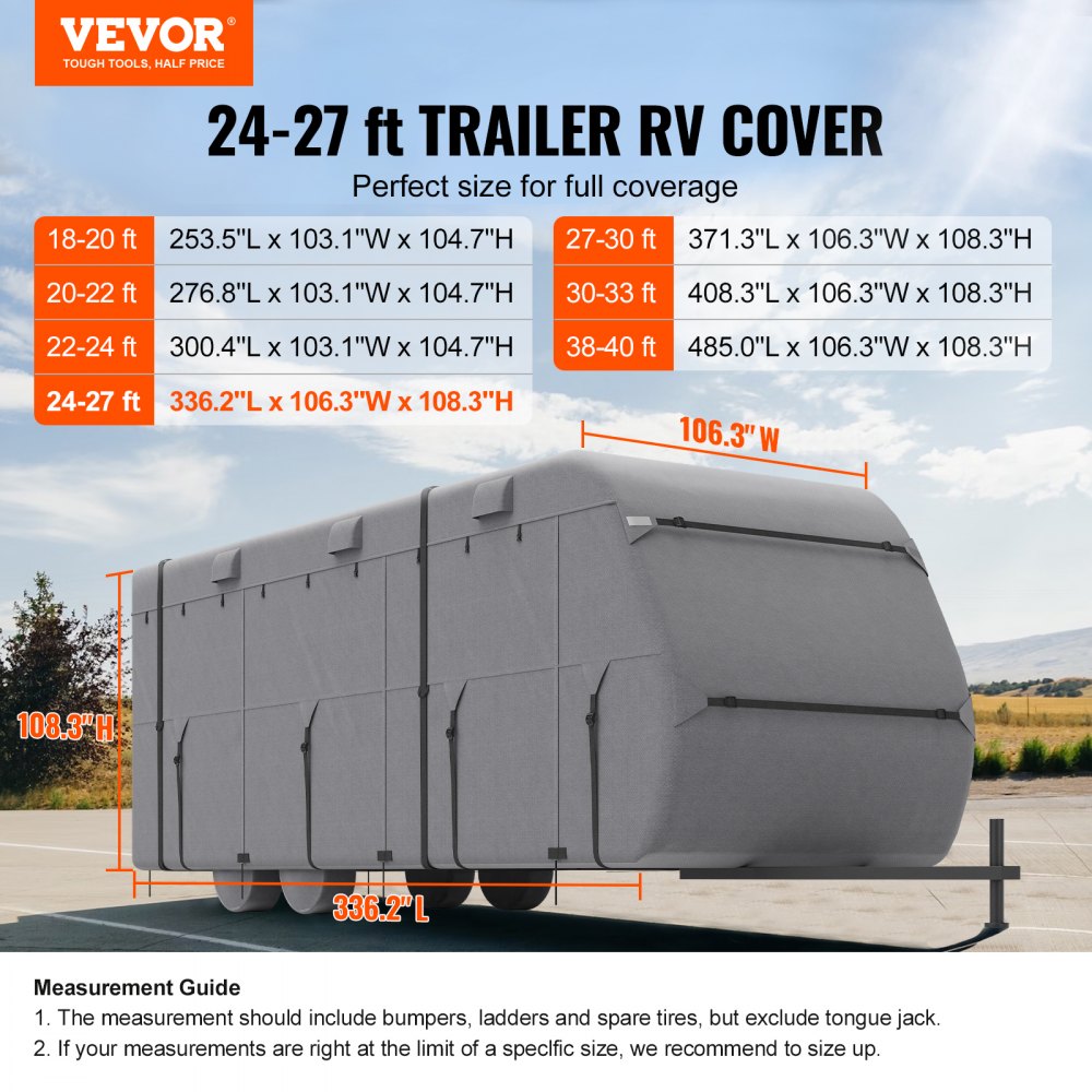 VEVOR Trailer Travel RV Cover 24-27 ft Class A Camper Cover Non-Woven Fabric 