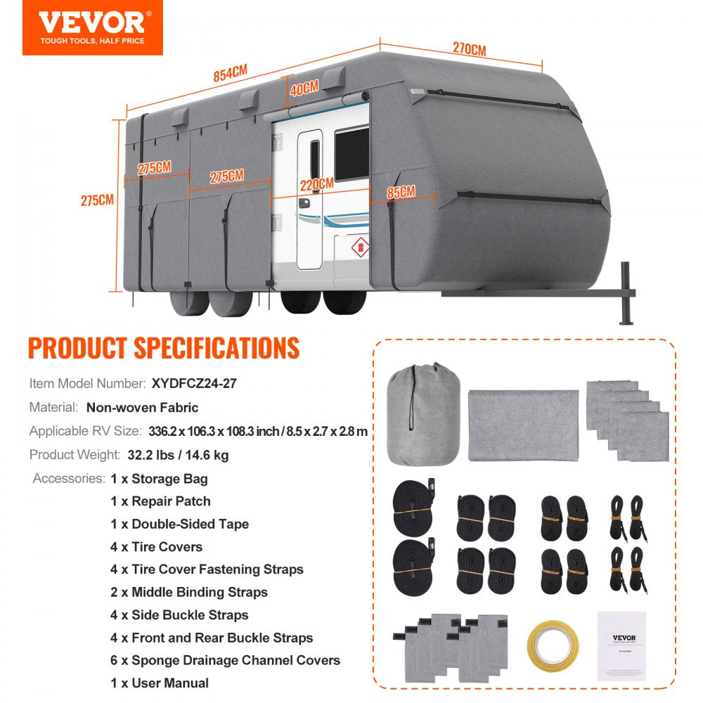 VEVOR Trailer Travel RV Cover 24-27 ft Class A Camper Cover Non-Woven Fabric 