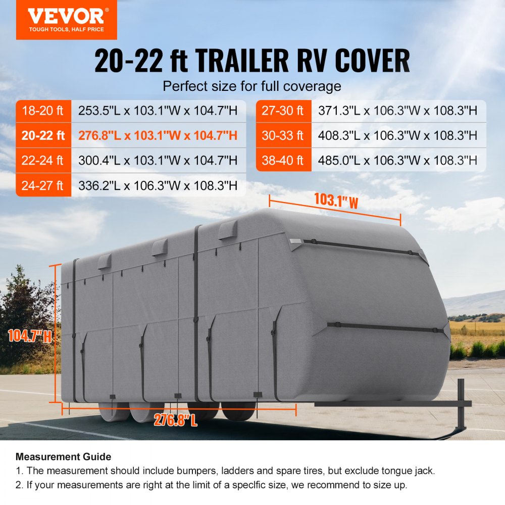 VEVOR Trailer Travel RV Cover 20-22 ft Class A Camper Cover Non-Woven Fabric 