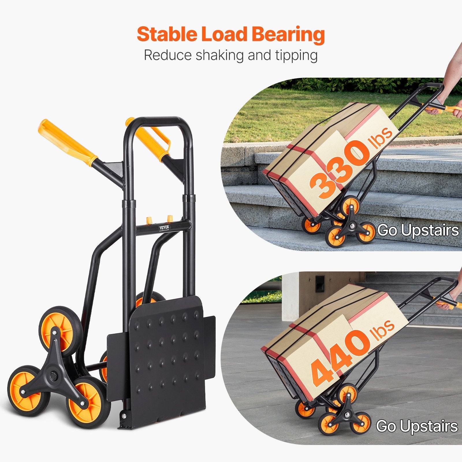 VEVOR Stair Climbing Cart Heavy Duty Folding Hand Truck Dolly 440 lbs 6 Wheels 