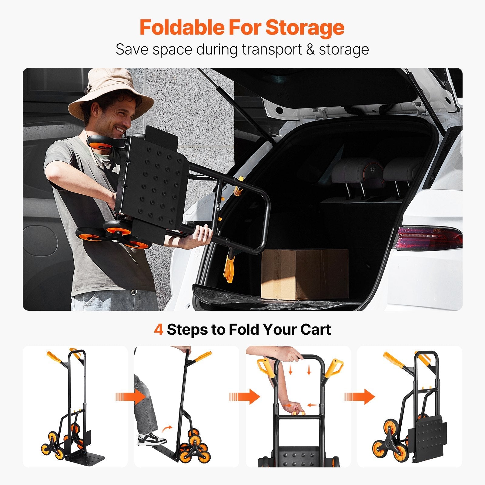 VEVOR Stair Climbing Cart Heavy Duty Folding Hand Truck Dolly 440 lbs 6 Wheels 