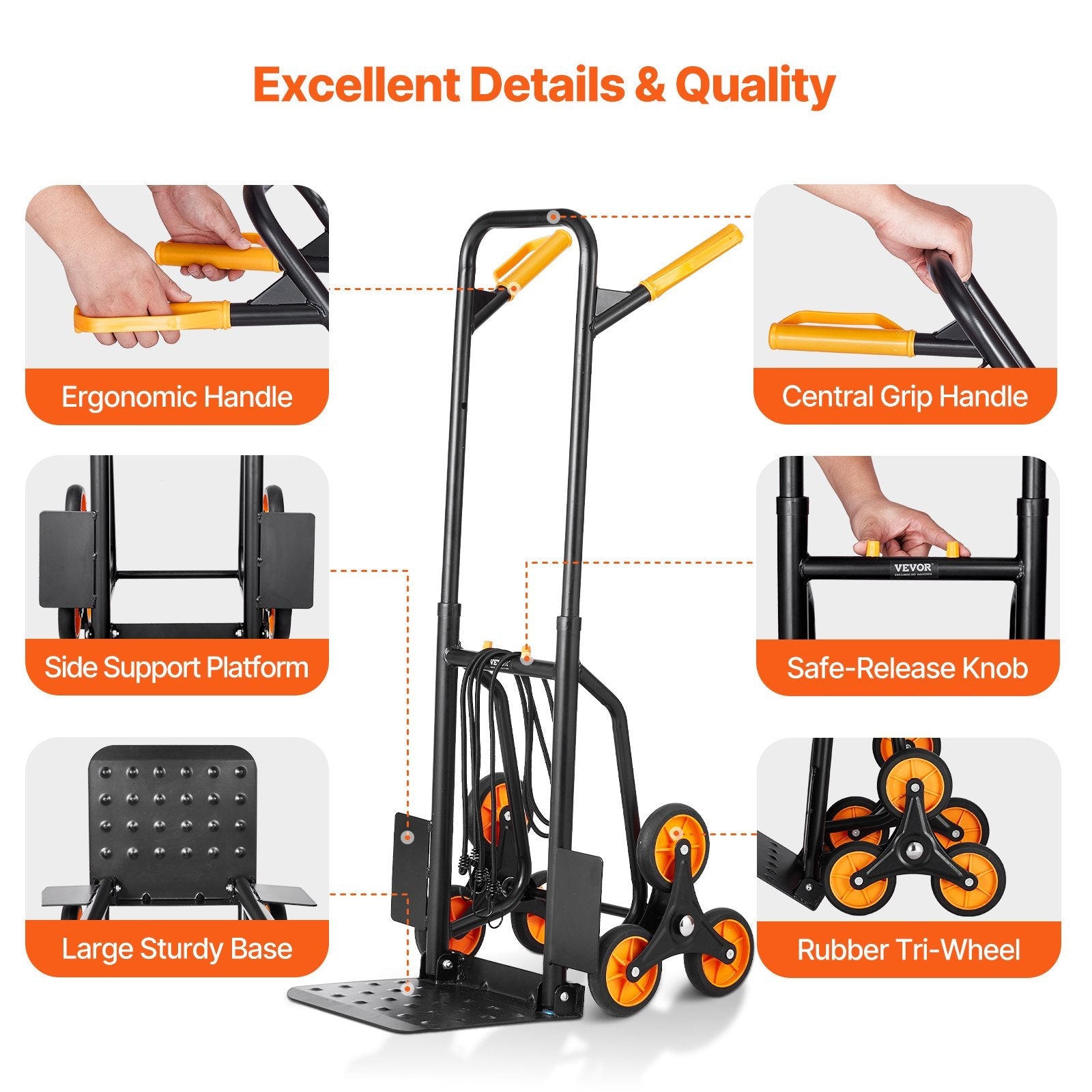 VEVOR Stair Climbing Cart Heavy Duty Folding Hand Truck Dolly 440 lbs 6 Wheels 