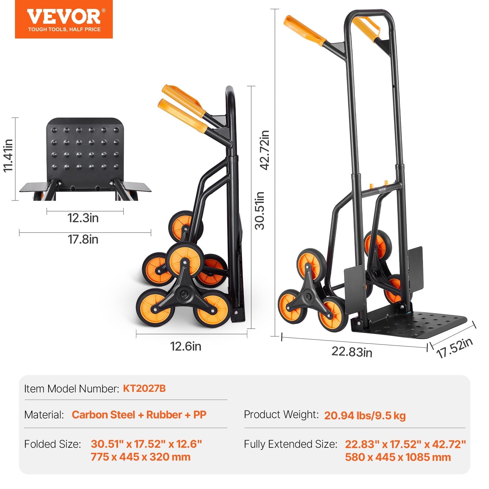 VEVOR Stair Climbing Cart Heavy Duty Folding Hand Truck Dolly 440 lbs 6 Wheels 