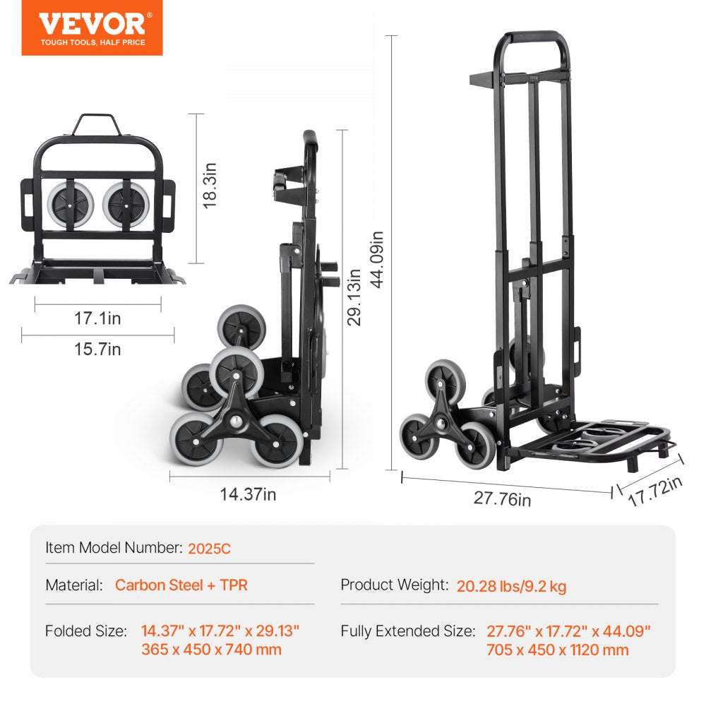 VEVOR Stair Climbing Cart Heavy Duty Folding Hand Truck Dolly 460 lbs 6 Wheels 