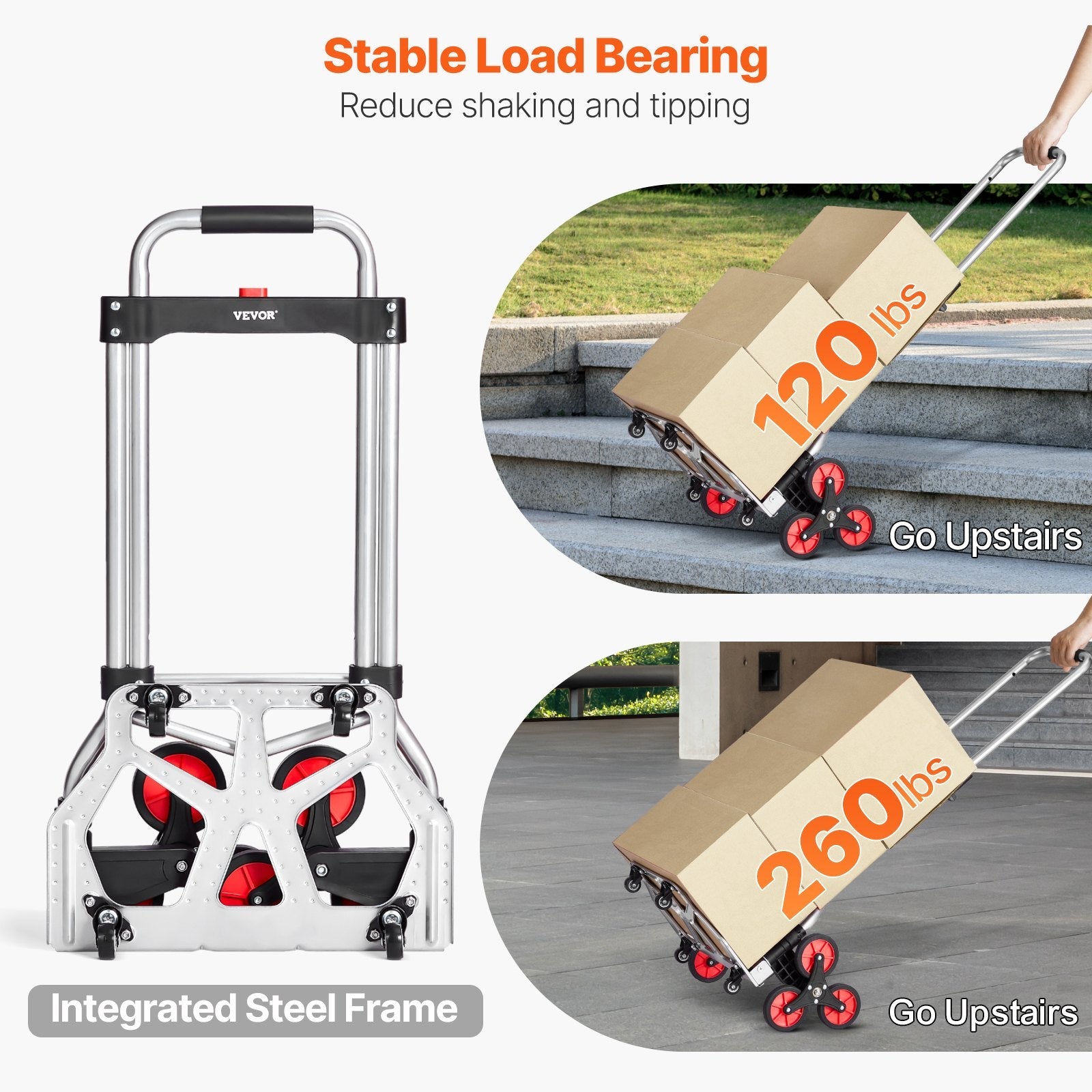 VEVOR Stair Climbing Cart Heavy Duty Folding Hand Truck Dolly 260 lbs 10 Wheels 