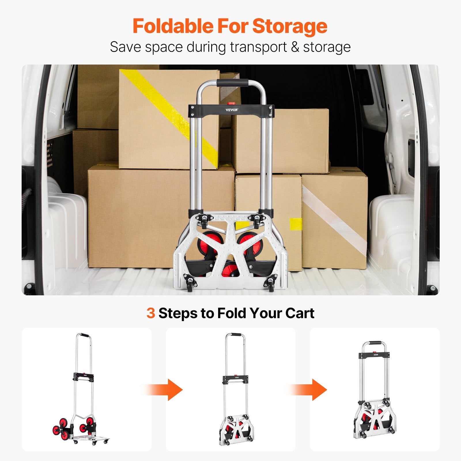 VEVOR Stair Climbing Cart Heavy Duty Folding Hand Truck Dolly 260 lbs 10 Wheels 