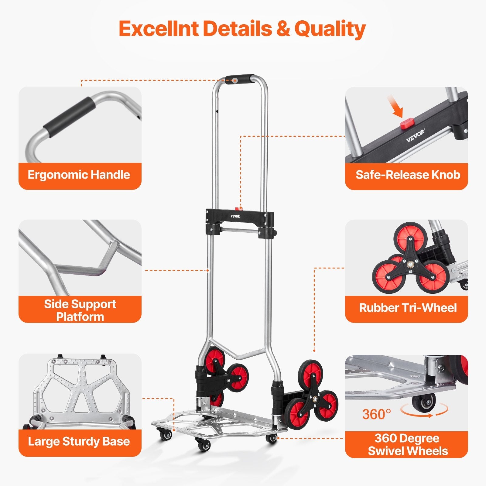 VEVOR Stair Climbing Cart Heavy Duty Folding Hand Truck Dolly 260 lbs 10 Wheels 