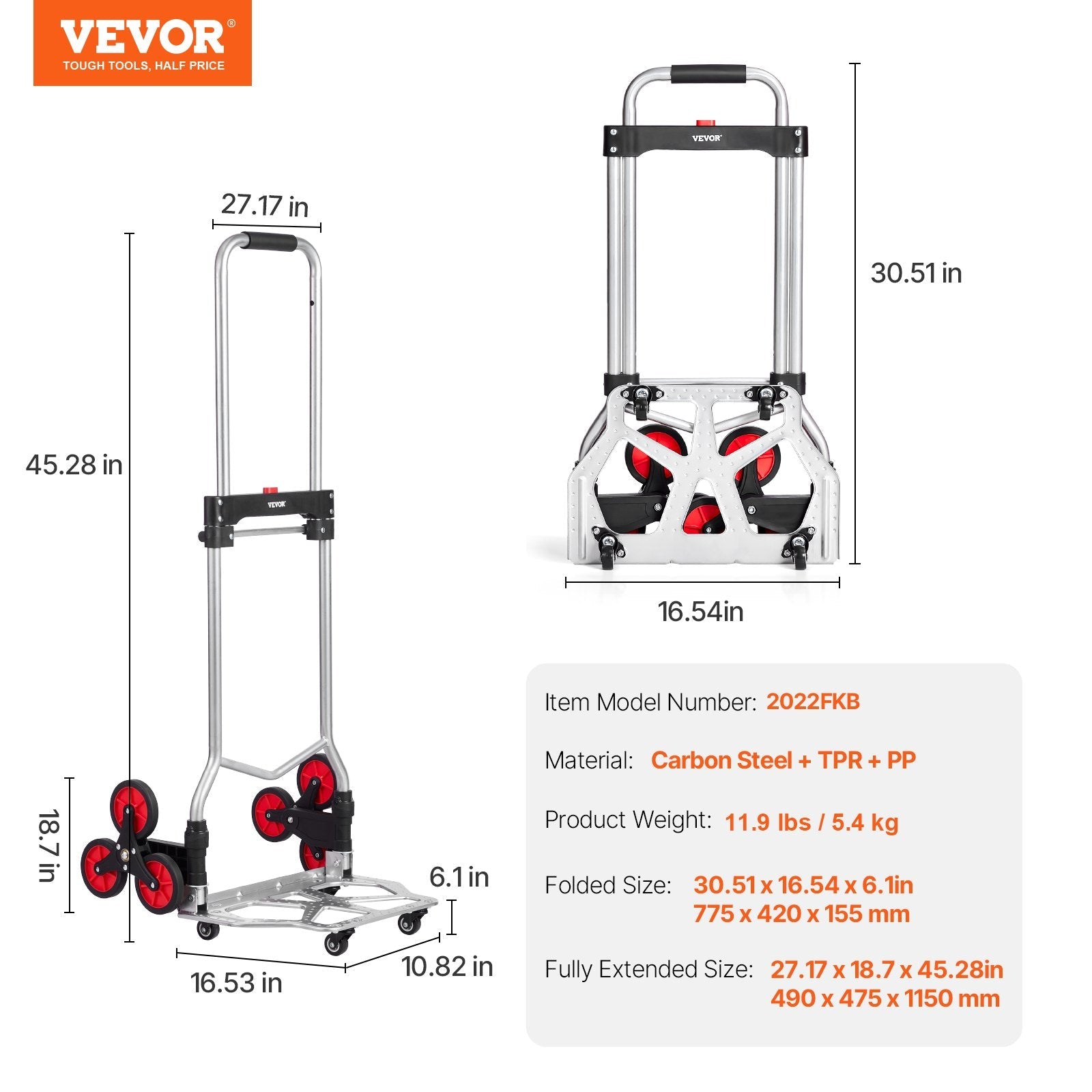VEVOR Stair Climbing Cart Heavy Duty Folding Hand Truck Dolly 260 lbs 10 Wheels 