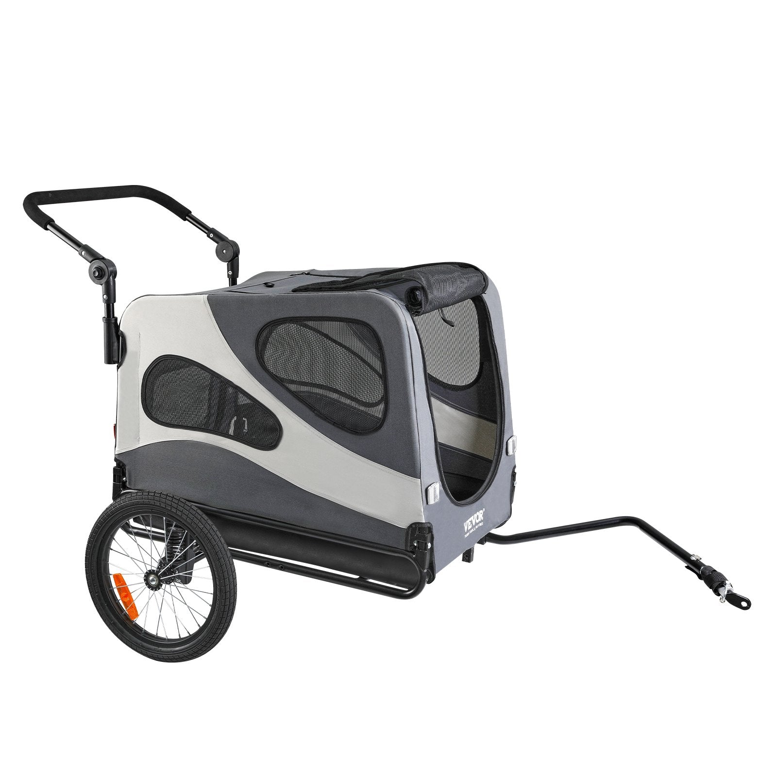 VEVOR Dog Bike Trailer, Supports up to 100 lbs, 2-in-1 Pet Stroller Cart Bicycle Carrier, Easy Folding Cart Frame with Quick Release Wheels, Universal Bicycle Coupler, Reflectors, Flag, Black/Gray 