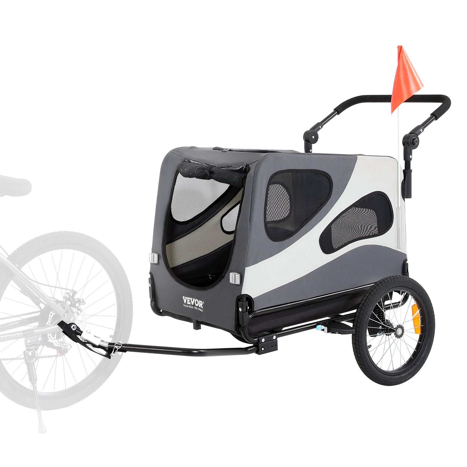 VEVOR Dog Bike Trailer, Supports up to 100 lbs, 2-in-1 Pet Stroller Cart Bicycle Carrier, Easy Folding Cart Frame with Quick Release Wheels, Universal Bicycle Coupler, Reflectors, Flag, Black/Gray 