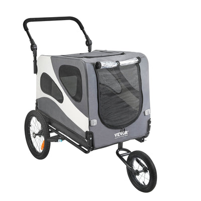 VEVOR Dog Bike Trailer, Supports up to 100 lbs, 2-in-1 Pet Stroller Cart Bicycle Carrier, Easy Folding Cart Frame with Quick Release Wheels, Universal Bicycle Coupler, Reflectors, Flag, Black/Gray 
