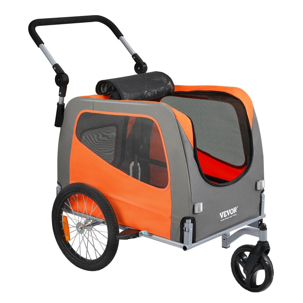 VEVOR Dog Bike Trailer, Supports up to 66 lbs, 2-in-1 Pet Stroller Cart Bicycle Carrier, Easy Folding Cart Frame with Quick Release Wheels, Universal Bicycle Coupler, Reflectors, Flag, Orange/Gray 