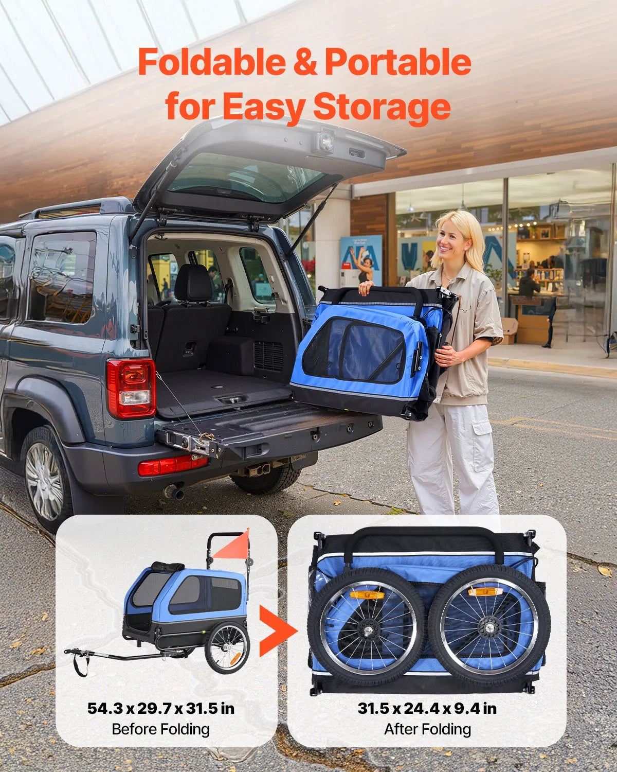 VEVOR Dog Bike Trailer, Supports up to 88 lbs, 2-in-1 Pet Stroller Cart Bicycle Carrier for Small & Large Dogs, Easy Folding Frame with Quick Release Wheel, Universal Bicycle Coupler, Internal Leash 