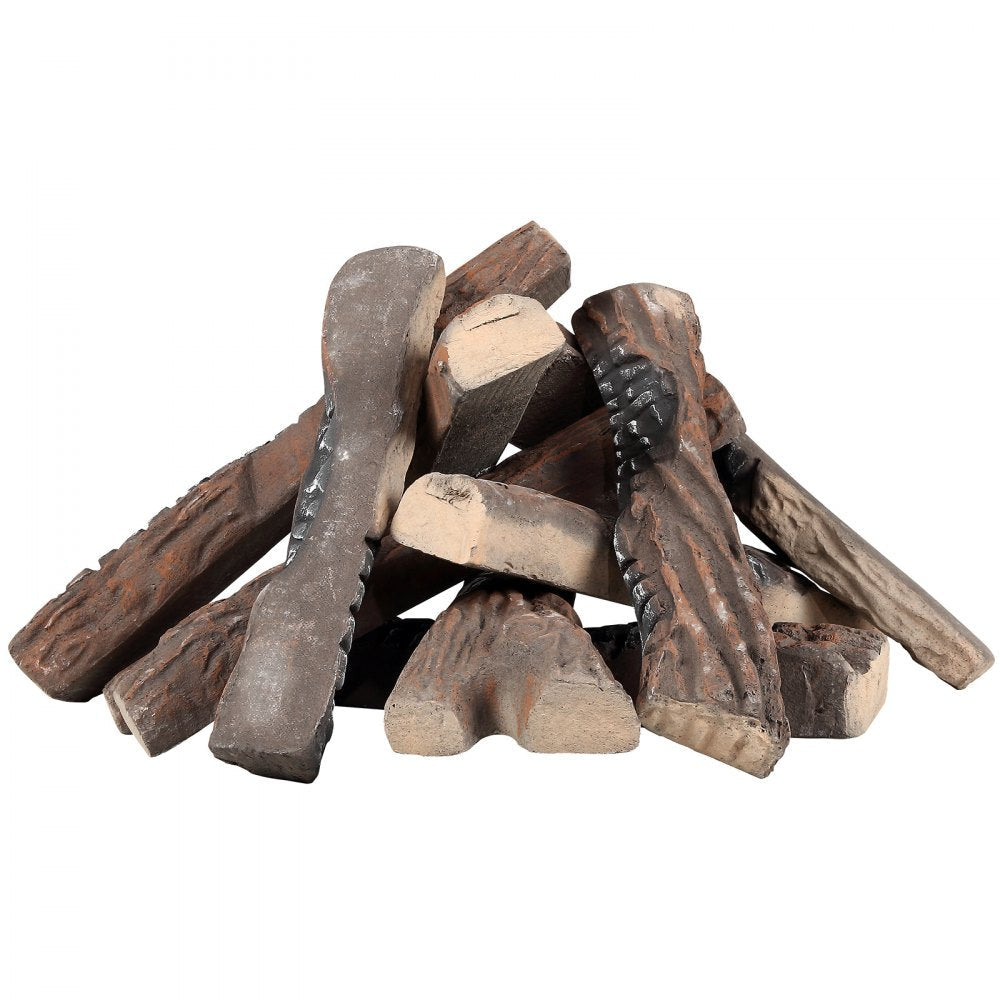 VEVOR 10 Pcs Gas Fireplace Logs, Large Ceramic Logs for Fireplace Decorative, Heat-Resistant Wood Log Gas Realistic Logs, Stackable Wood Branches for Gas Fireplace, Firebowl Indoor or Outdoor 