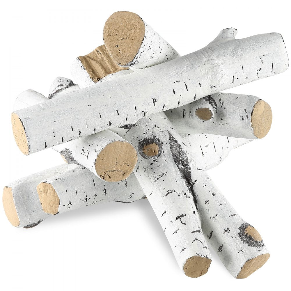 VEVOR 6 Pcs Large Withe Birch Logs, Gas Fireplace Ceramic Logs for Fire place, Heat-Resistant Wood Log Gas Realistic Logs, Stackable Wood Branches for Gas Fireplace, Firebowl Indoor or Outdoor 