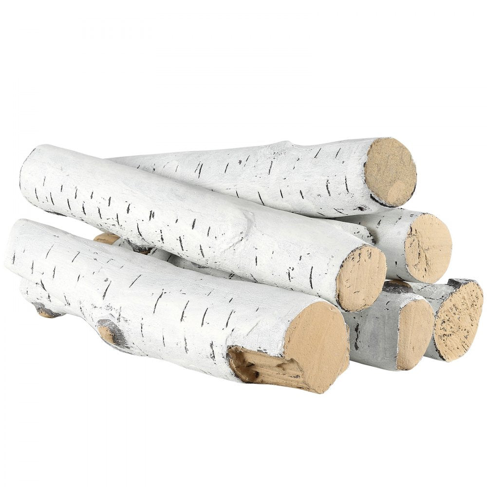 VEVOR 6 Pcs Large Withe Birch Logs, Gas Fireplace Ceramic Logs for Fire place, Heat-Resistant Wood Log Gas Realistic Logs, Stackable Wood Branches for Gas Fireplace, Firebowl Indoor or Outdoor 