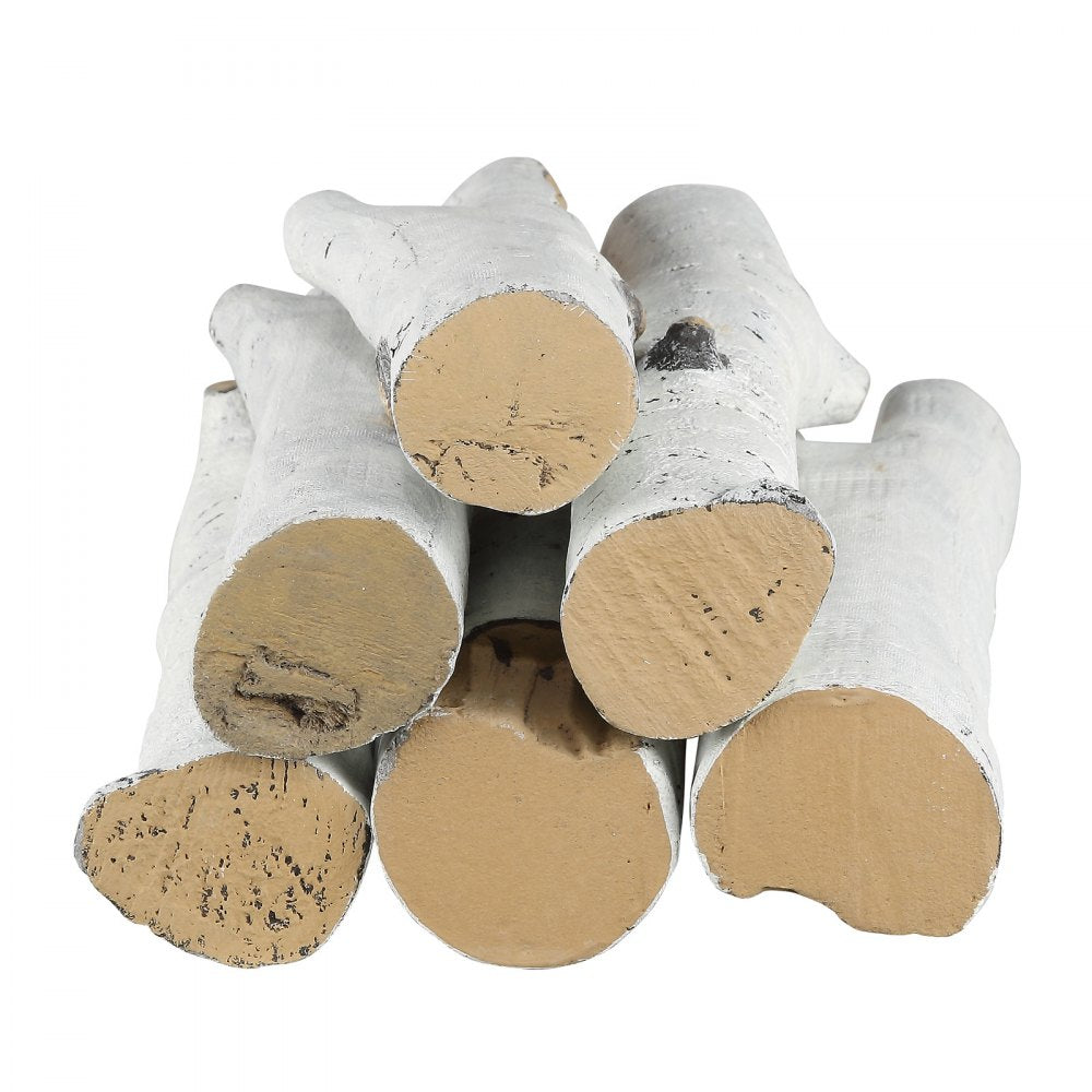 VEVOR 6 Pcs Large Withe Birch Logs, Gas Fireplace Ceramic Logs for Fire place, Heat-Resistant Wood Log Gas Realistic Logs, Stackable Wood Branches for Gas Fireplace, Firebowl Indoor or Outdoor 