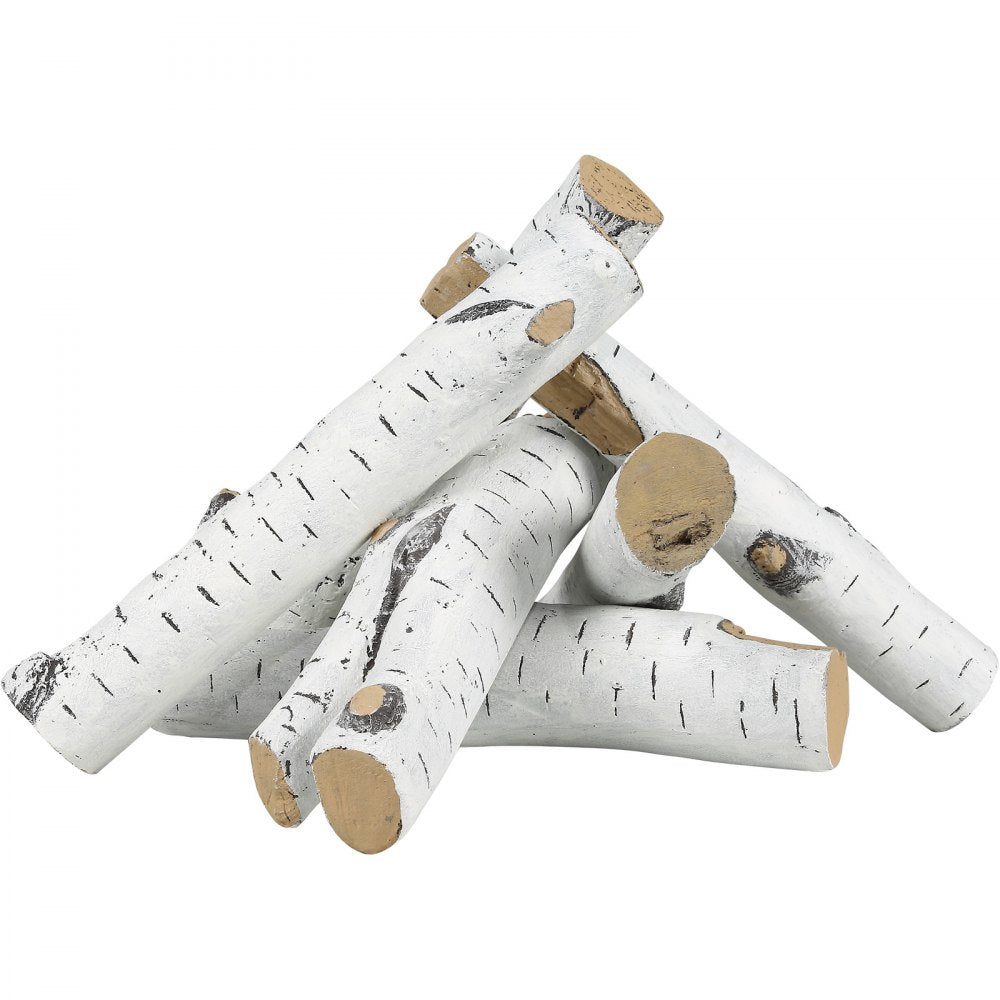 VEVOR 6 Pcs Large Withe Birch Logs, Gas Fireplace Ceramic Logs for Fire place, Heat-Resistant Wood Log Gas Realistic Logs, Stackable Wood Branches for Gas Fireplace, Firebowl Indoor or Outdoor 