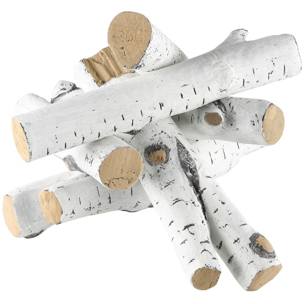 VEVOR 6 Pcs Large Withe Birch Logs, Gas Fireplace Ceramic Logs for Fire place, Heat-Resistant Wood Log Gas Realistic Logs, Stackable Wood Branches for Gas Fireplace, Firebowl Indoor or Outdoor 