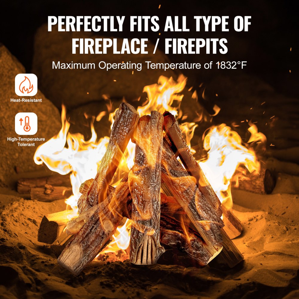 VEVOR 8 Pcs Oak Logs, Gas Fireplace Ceramic Logs for Fire place, Heat-Resistant Wood Log Gas Realistic Logs, Stackable Wood Branches for Gas Fireplace, Firebowl Indoor or Outdoor 