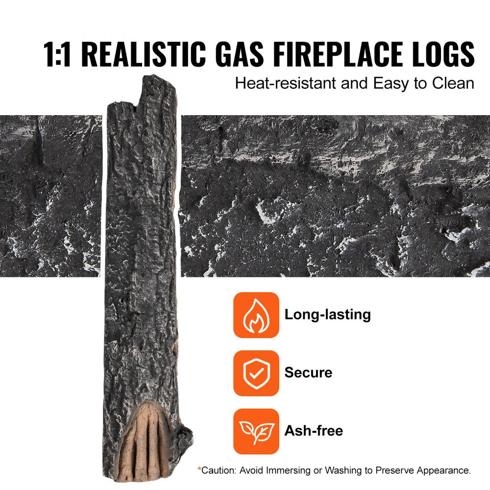 VEVOR 8 Pcs Oak Logs, Gas Fireplace Ceramic Logs for Fire place, Heat-Resistant Wood Log Gas Realistic Logs, Stackable Wood Branches for Gas Fireplace, Firebowl Indoor or Outdoor 