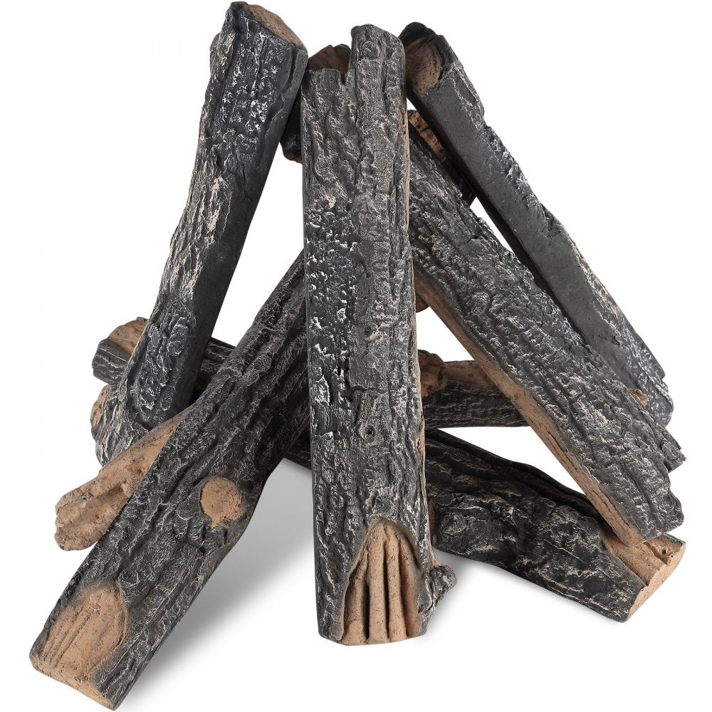 VEVOR 8 Pcs Oak Logs, Gas Fireplace Ceramic Logs for Fire place, Heat-Resistant Wood Log Gas Realistic Logs, Stackable Wood Branches for Gas Fireplace, Firebowl Indoor or Outdoor 