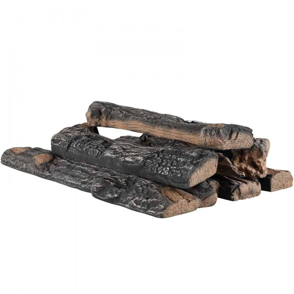 VEVOR 8 Pcs Oak Logs, Gas Fireplace Ceramic Logs for Fire place, Heat-Resistant Wood Log Gas Realistic Logs, Stackable Wood Branches for Gas Fireplace, Firebowl Indoor or Outdoor 