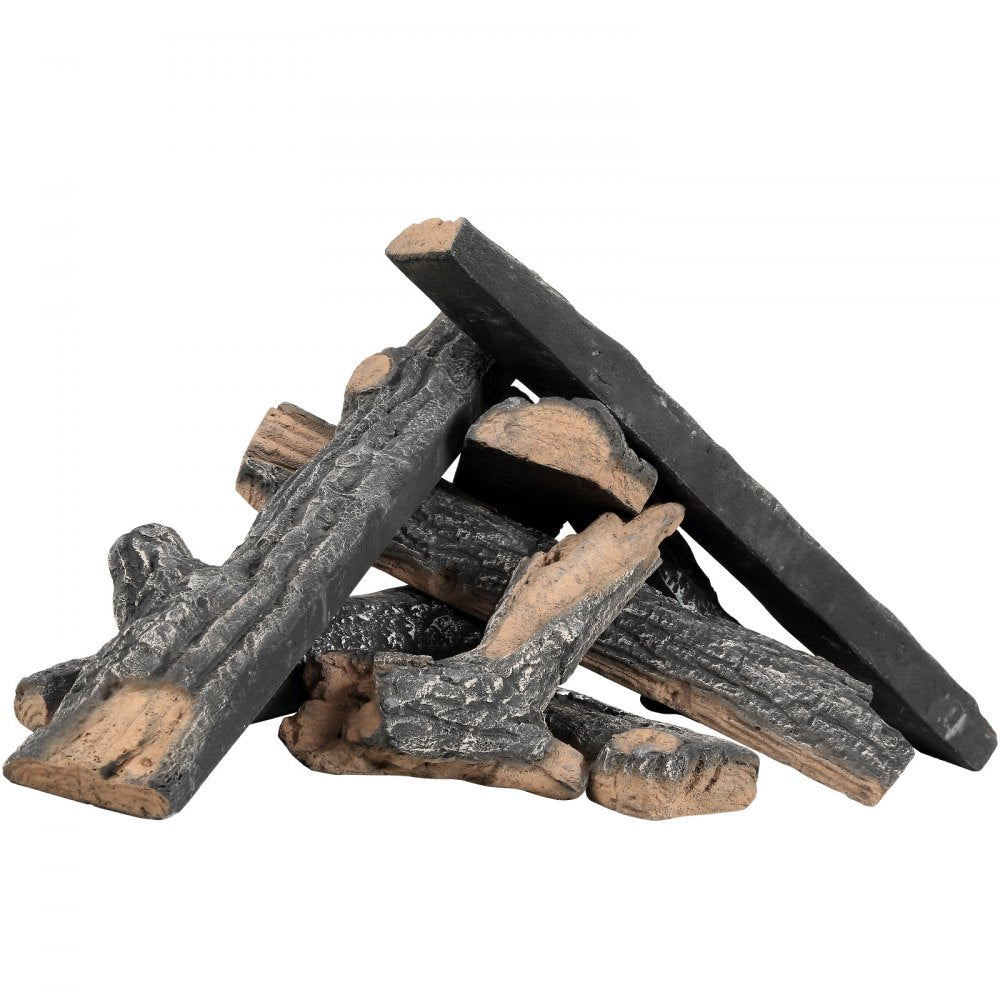 VEVOR 8 Pcs Oak Logs, Gas Fireplace Ceramic Logs for Fire place, Heat-Resistant Wood Log Gas Realistic Logs, Stackable Wood Branches for Gas Fireplace, Firebowl Indoor or Outdoor 