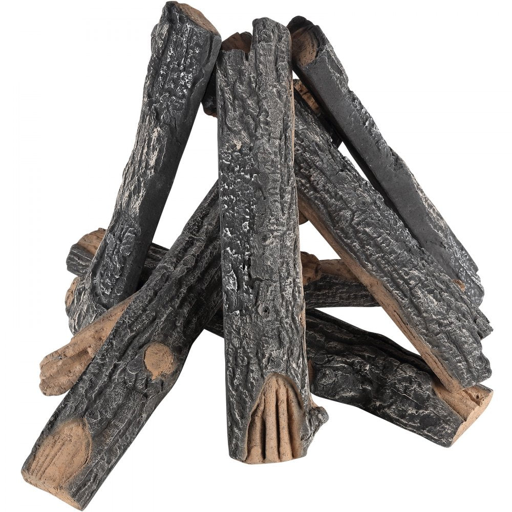 VEVOR 8 Pcs Oak Logs, Gas Fireplace Ceramic Logs for Fire place, Heat-Resistant Wood Log Gas Realistic Logs, Stackable Wood Branches for Gas Fireplace, Firebowl Indoor or Outdoor 