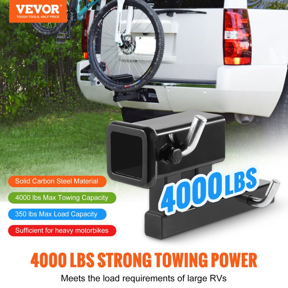 VEVOR Hitch Adapter, 1-1/4" to 2" Receiver Hitch Extender Extension, Trailer Hitch Riser with 4" Rise/Drop, 6-1/2" Extension Length, 4000 lbs Towing Capacity, Hitch Pins, Bolt and Nut Included, Black 