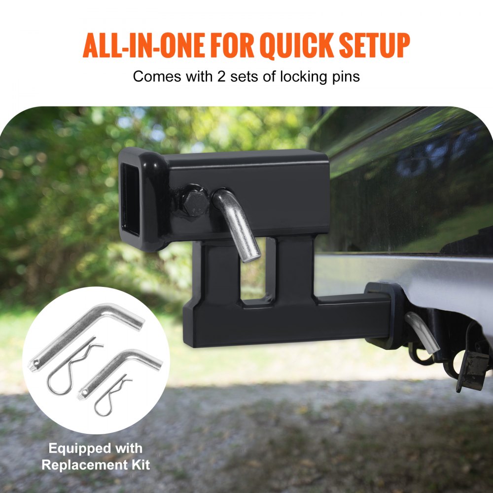 VEVOR Hitch Adapter, 1-1/4" to 2" Receiver Hitch Extender Extension, Trailer Hitch Riser with 4" Rise/Drop, 6-1/2" Extension Length, 4000 lbs Towing Capacity, Hitch Pins, Bolt and Nut Included, Black 