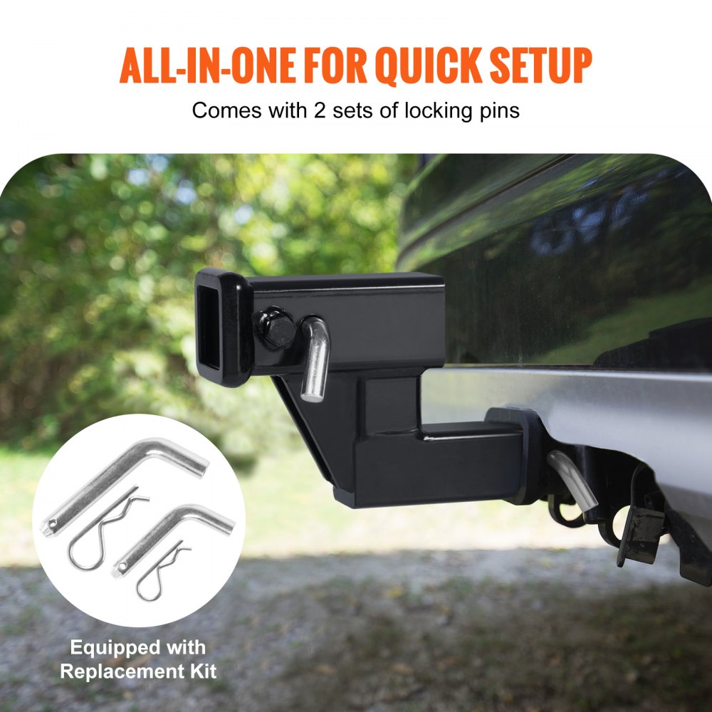 VEVOR Trailer Hitch Riser, for 2" Receiver with 4" Rise/Drop, Trailer Receiver Hitch Extender Extension Adapter, 5-1/4" and 6-3/4" Extension Length, 4000 lbs Towing Capacity, Hitch Pin Included, Black 