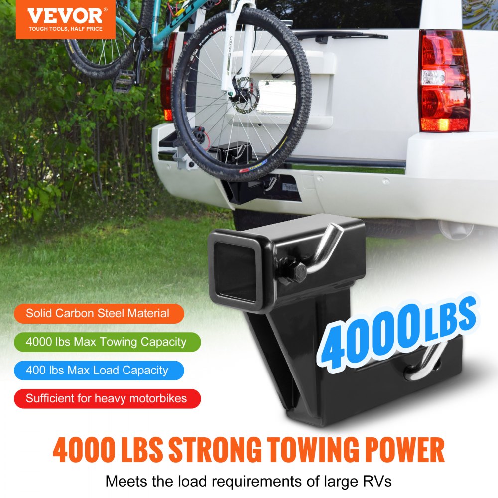 VEVOR Trailer Hitch Riser, for 2" Receiver with 6" Rise/Drop, Trailer Receiver Hitch Extender Extension Adapter, 7" and 9" Extension Length, 4000 lbs Max Towing Capacity, Hitch Pins Included, Black 